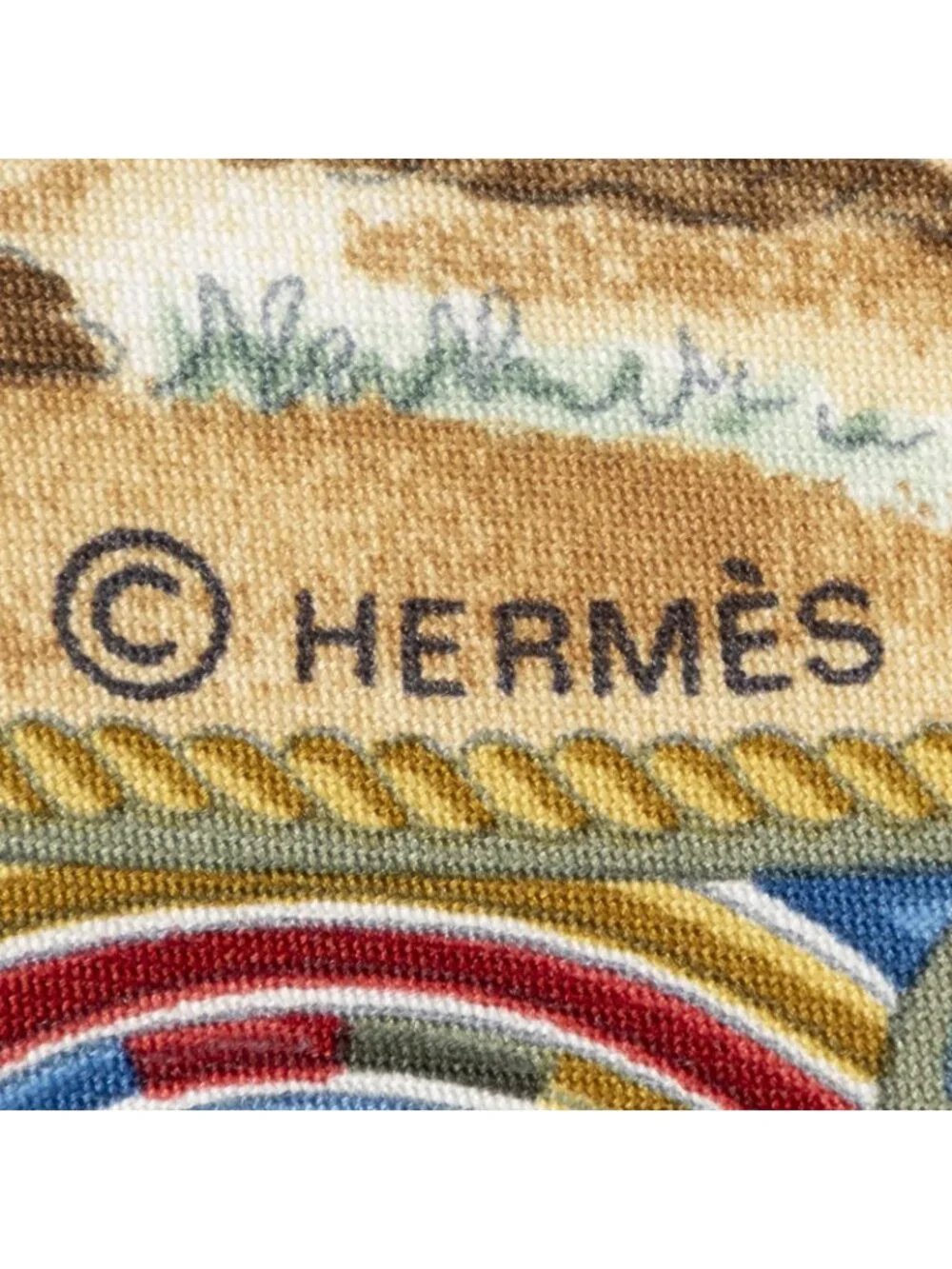 Hermes Scarf Navy Beige Light Blue 100% Twill Silk